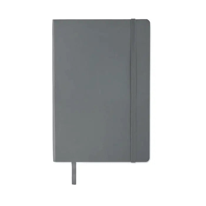 Caiet a5 reciclat cu copertă hardcover gri mată, design minimalist și elastic pentru închidere