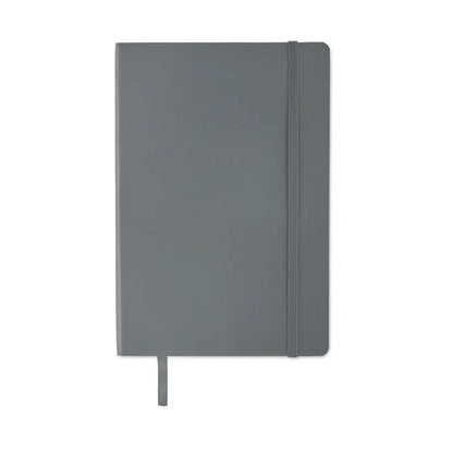 Caiet a5 reciclat cu copertă hardcover gri mată, design minimalist și elastic pentru închidere