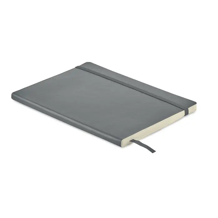 Caiet a5 reciclat gri cu coperta tare minimalistă și elastic pentru închidere facilă