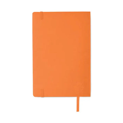 Caiet a5 reciclat cu coperta tare portocalie minimalista si semn de carte asortat din panglica