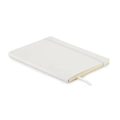 Caiet a5 reciclat cu copertă albă din piele și design minimalist cu elastic de închidere