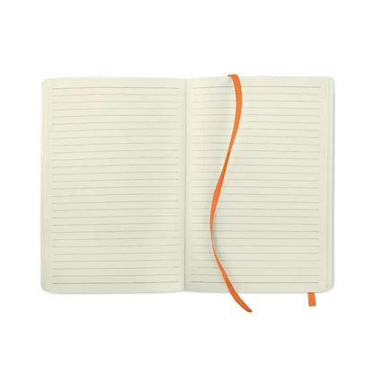 Caiet a5 reciclat crem cu linii si semn de carte portocaliu pentru notite ecologice