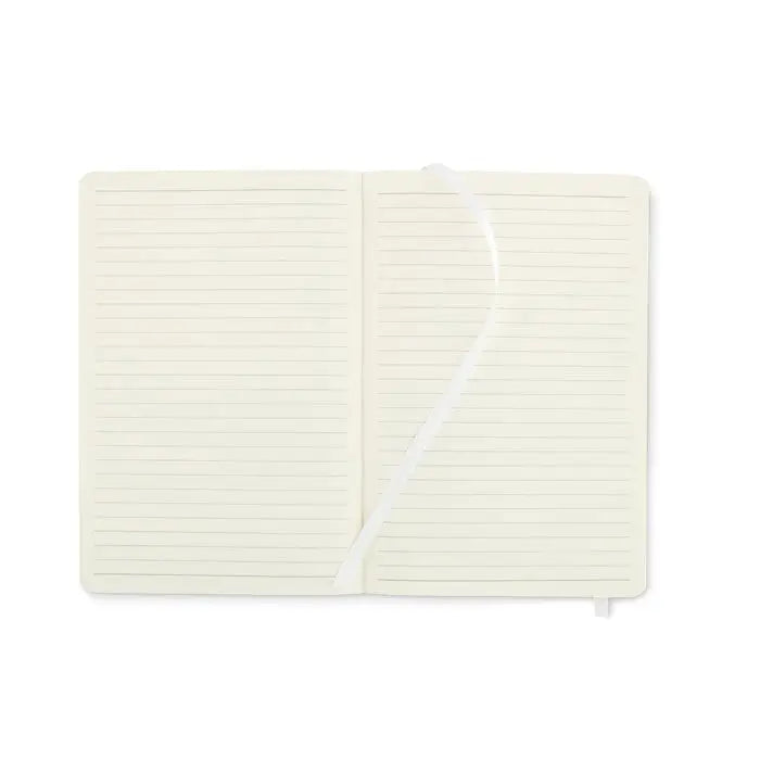Notebook a5 reciclat crem cu linii si semn de carte alb pentru notite ecologice