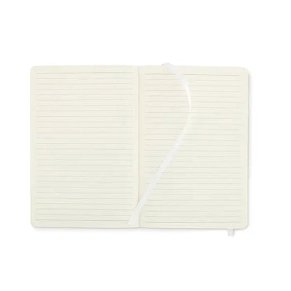 Notebook a5 reciclat crem cu linii si semn de carte alb pentru notite ecologice