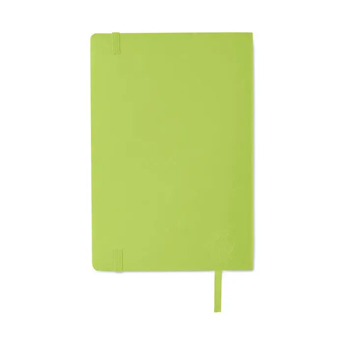 Caiet a5 reciclat lime green minimalist cu coperta soft-touch si inchidere cu elastic