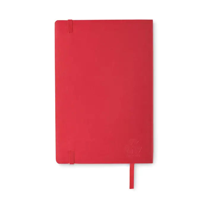 Caiet a5 reciclat vibrant roșu cu copertă mată netedă și semn de carte panglică minimalist