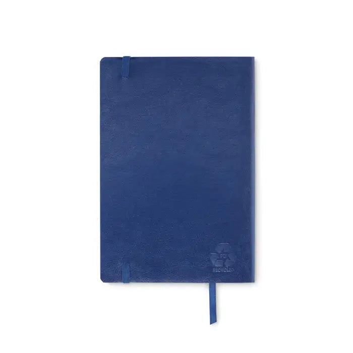 Caiet a5 reciclat din piele ecologica albastru intens cu textura subtila si elastic de prindere asortat
