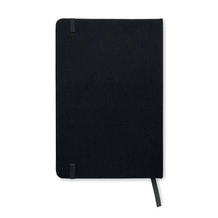 Caiet a5 rpet negru texturat cu inchidere elastica si semn de carte potrivit pentru notite cu 80 randuri