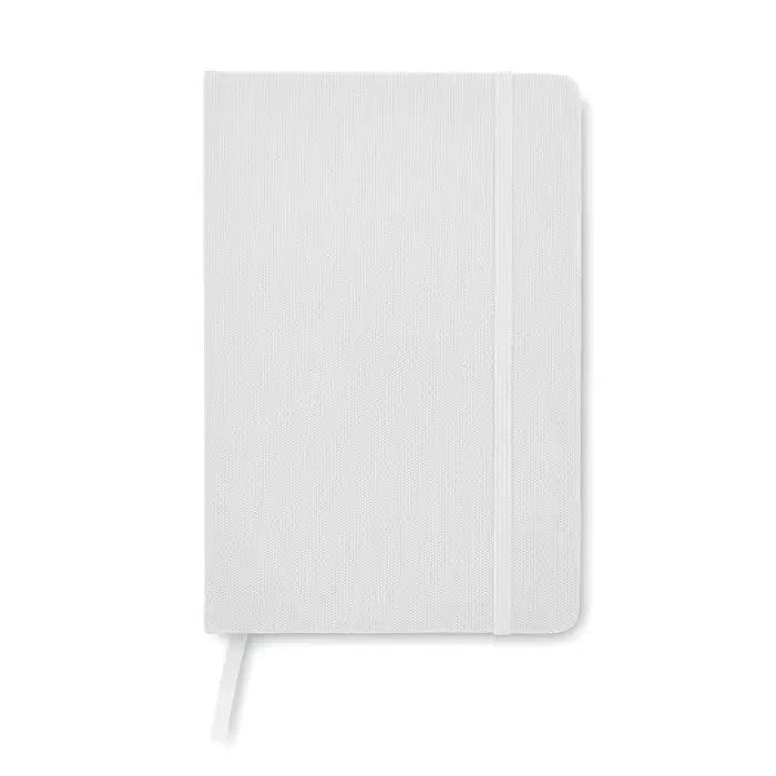 Caiet a5 rpet 80 randuri alb cu coperta texturata si banda elastica asortata pentru inchidere