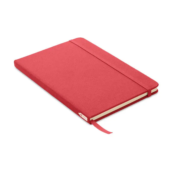 Caiet a5 rpet rosu texturat cu elastic si marcaj ribbon pentru notite cu 80 randuri
