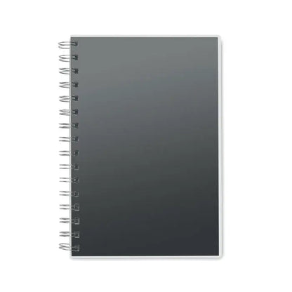 Caiet a5 rpet cu linii reciclate spiralat gri gradient cu coperta mata si inele argintii din sarma