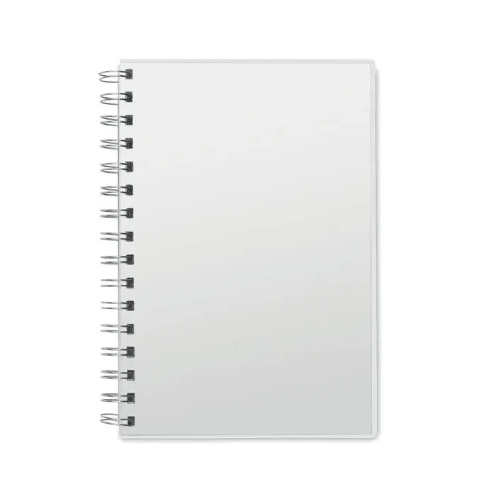 Caiet a5 rpet cu linii reciclate spiralat alb cu design minimalist si ecologic