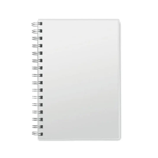 Caiet a5 rpet cu linii reciclate spiralat alb cu design minimalist si ecologic
