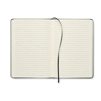 Caiet a5 rpet negru cu pagini crem liniate si semn de carte din panglica pentru notite sustenabile
