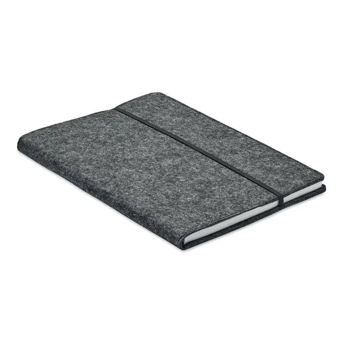 Caiet a5 rp et fetru cu coperta gri din fetru si banda elastica neagra pentru organizare eficienta
