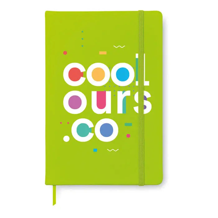 Notebook caiet a6 96 coli randuite lime verde cu design geometric colorat si litere albe