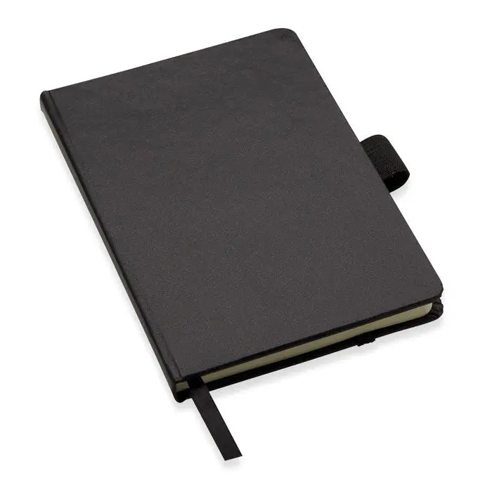 Caiet a6 negru texturat cu elastic si semn de carte pentru notite cu linii