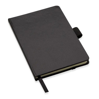 Caiet a6 negru texturat cu elastic si semn de carte pentru notite cu linii