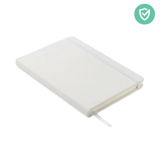 Caiet antibacterian a5 cu copertă hardcover albă, elastic subtil și semn de carte din panglică asortată