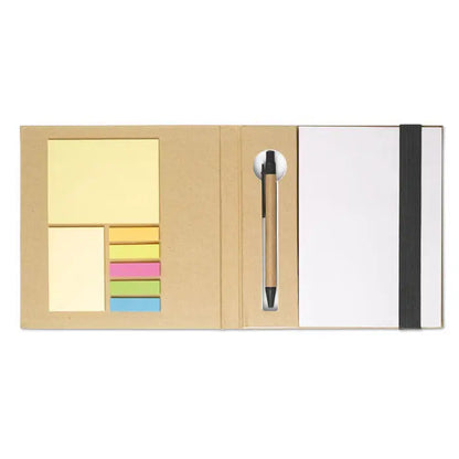 Caiet cu set de note si pix din hartie kraft maro cu notes colorate si pix pentru organizare eficienta