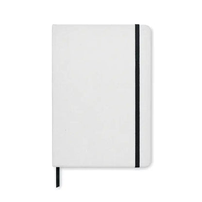 Caiet de carton reciclat a5 alb cu textura, elastic negru si semn de carte asortat pentru notite eco-friendly