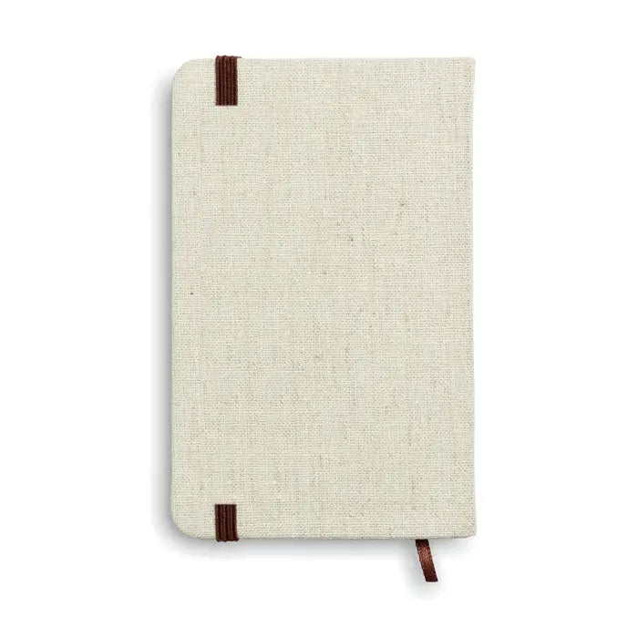 Beige caiet de panza a6 captusit cu coperta din pânză și îngustare maro cu semn de carte asortat