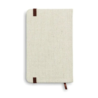 Beige caiet de panza a6 captusit cu coperta din pânză și îngustare maro cu semn de carte asortat