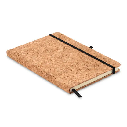 Caiet de pluta a5 cu 96 randuri, coperta din pluta naturala, elastic negru si semn de carte asortat