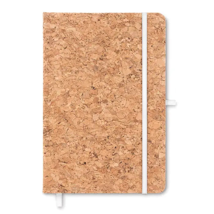 Caiet de pluta a5 cu coperta din pluta naturala si banda elastica alba, 96 de randuri pentru notite compacte