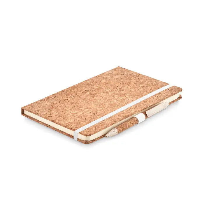 Caiet de pluta a5 cu stilou cu coperta maro natur texturata si legatura crem