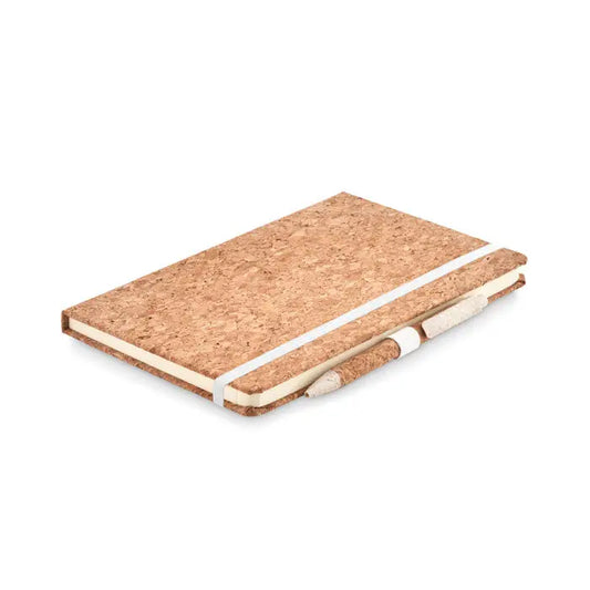 Caiet de pluta a5 cu stilou cu coperta maro natur texturata si legatura crem