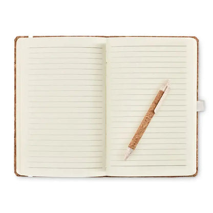 Caiet de pluta a5 cu stilou cu finisaj de plută pe pagini cu linii pentru notițe elegante și eco-friendly