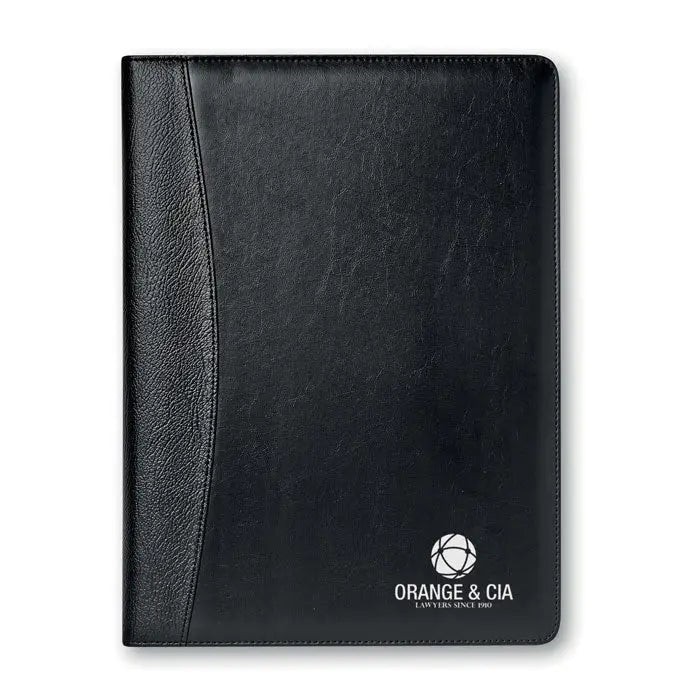 Calculator de foldere de conferinte a4 din piele neagra cu finisaj texturat si logo embossat