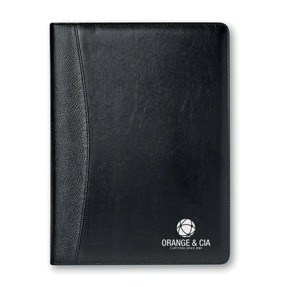 Calculator de foldere de conferinte a4 din piele neagra cu finisaj texturat si logo embossat