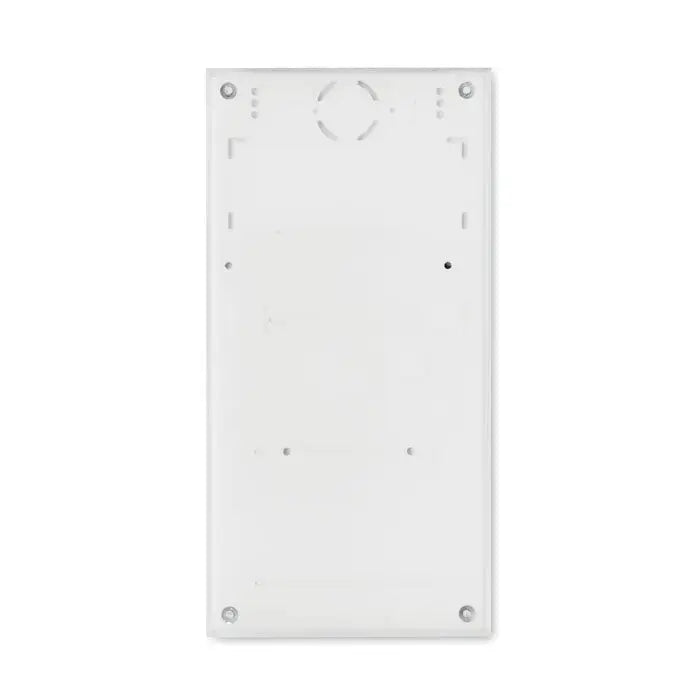 Calculator din bambus cu 8 cifre alb dreptunghiular montat pe perete cu design minimalist si suruburi la colturi