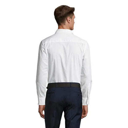 Camasa pentru barbati brighton stretch alba cu maneci lungi si croi ajustat din material stretch