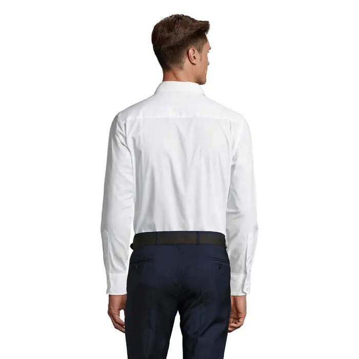 Camasa pentru barbati brighton stretch alba cu maneci lungi si croiala ajustata din material elastic