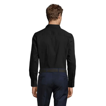 Camasa pentru barbati brighton stretch neagra din bumbac cu maneci lungi si guler clasic