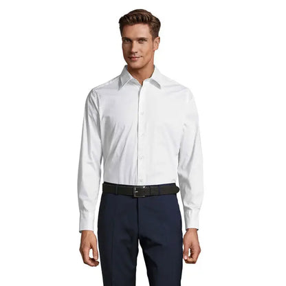 Camasa pentru barbati brighton stretch alba cu maneci lungi din material elastic si guler clasic cu nasturi