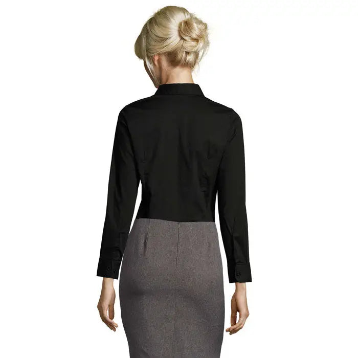 Camasa pentru femei eden stretch neagra cu maneci lungi nasturi si guler clasic, croiala cambrata din material elastic