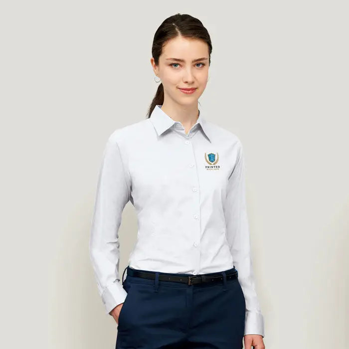 Camsă albă pentru femei eden stretch cu mâneci lungi și broderie discretă pe piept din material elastic