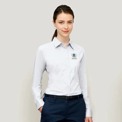 Camsă albă pentru femei eden stretch cu mâneci lungi și broderie discretă pe piept din material elastic