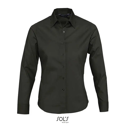 Camasa pentru femei eden stretch sols neagra cu maneci lungi si nasturi din material elastic