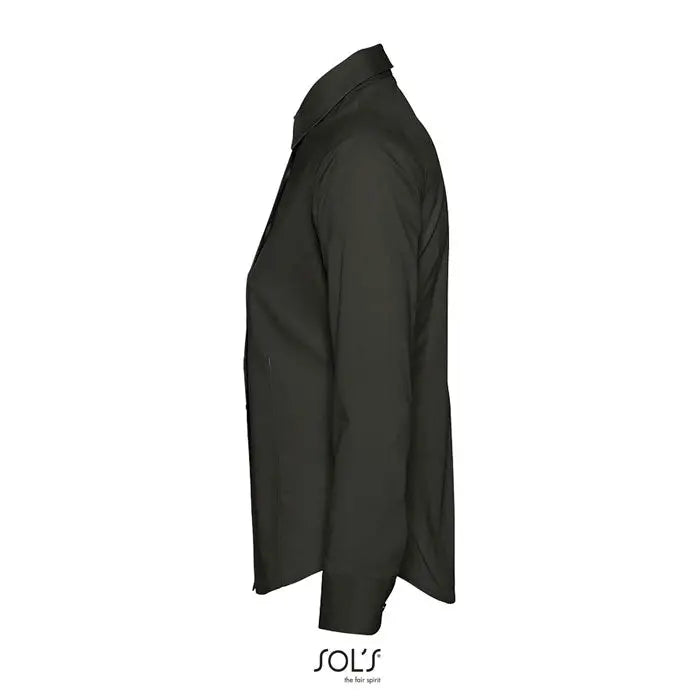 Camasa pentru femei eden stretch neagra cu mâneci lungi, guler clasic si croială cambrată din material elastic