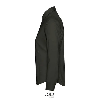 Cămașă pentru femei eden stretch neagră cu mâneci lungi, guler clasic și croială cambrată din material elastic