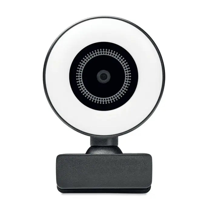 Camera web hd 1080p alb negru cu design modern si inel luminos pentru apeluri video clare