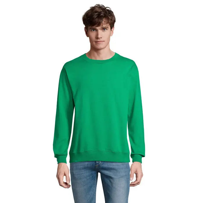 Pulover unisex columbia verde vibrant cu maneci lungi, material moale si neted, mansele striate