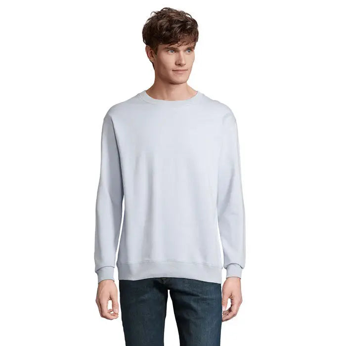 Bluză unisex columbia gri deschis cu mâneci lungi și guler rotund din material moale cu manșete și tiv reiat