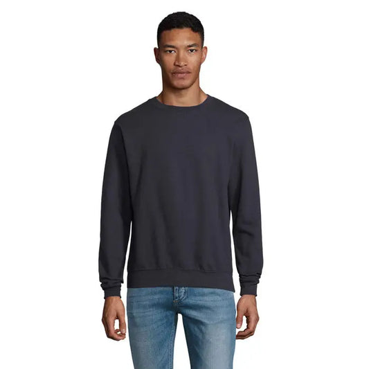 Bluză unisex columbia cu guler rotund, mâneci lungi și manșete striate, culoare gri închis