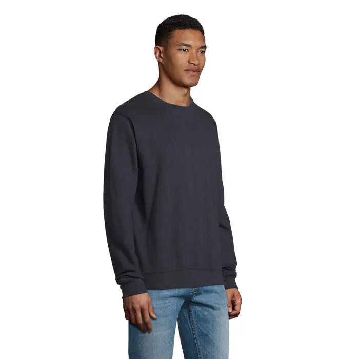 Bluză unisex columbia gri închis cu guler rotund și manșete și tiv tivuit din material moale